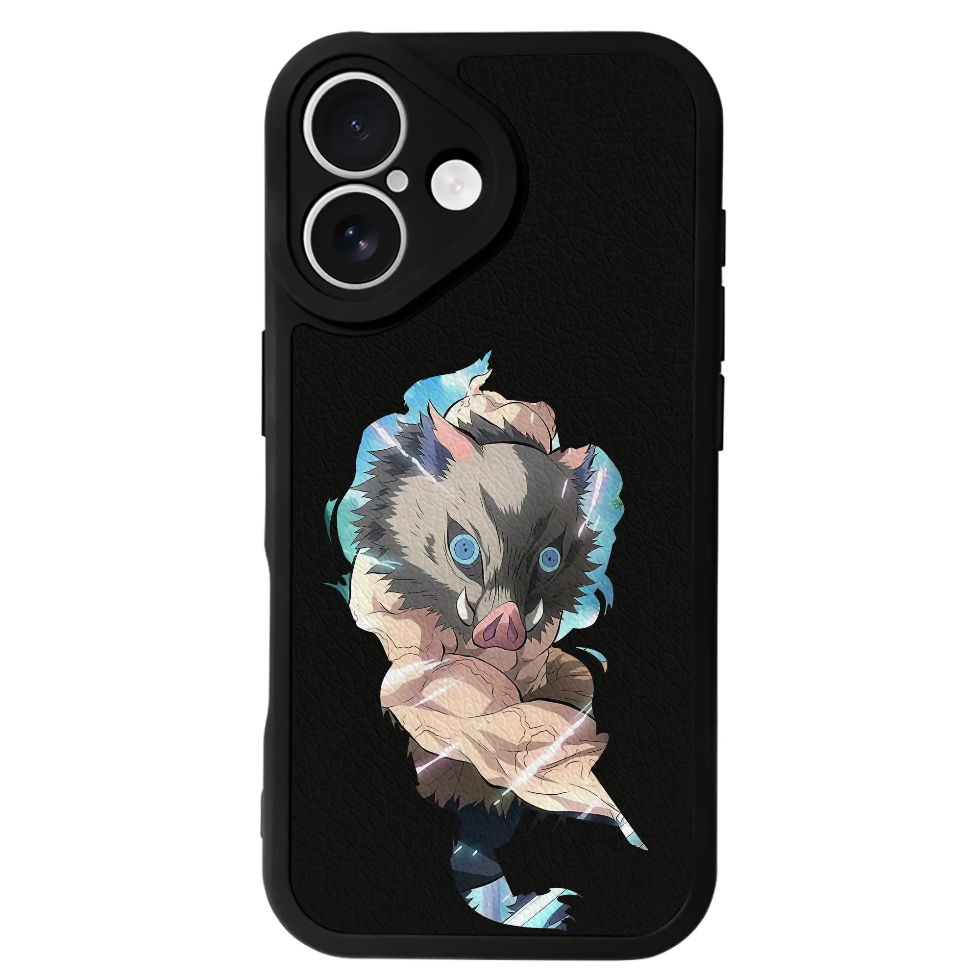 鬼滅の刃 グッズ,嘴平 伊之助 - IPhone 16シリーズ対応 ・ シリコンスマホケース ・ レザー調 ・ 高精度フィット ・ 耐衝撃 ・ ワイヤレス充電対応 ・ 精密カット